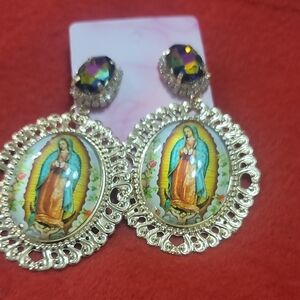 NEW - Gold Tone Virgin Mary Earrings